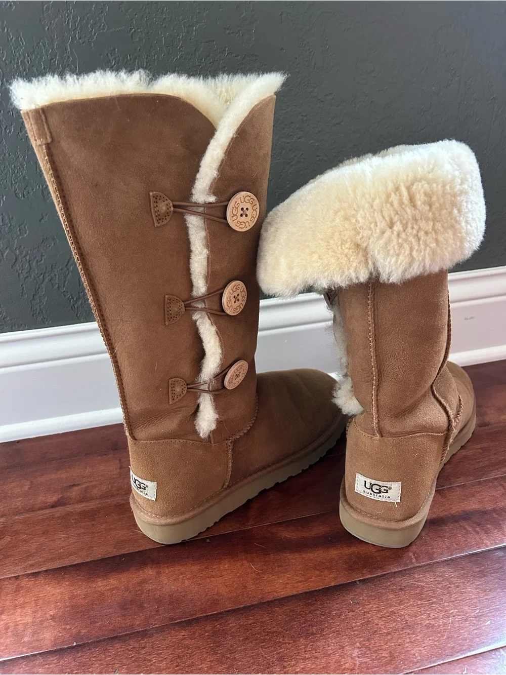 UGG Chestnut Suede Button Shearling Mid-Calf Boots